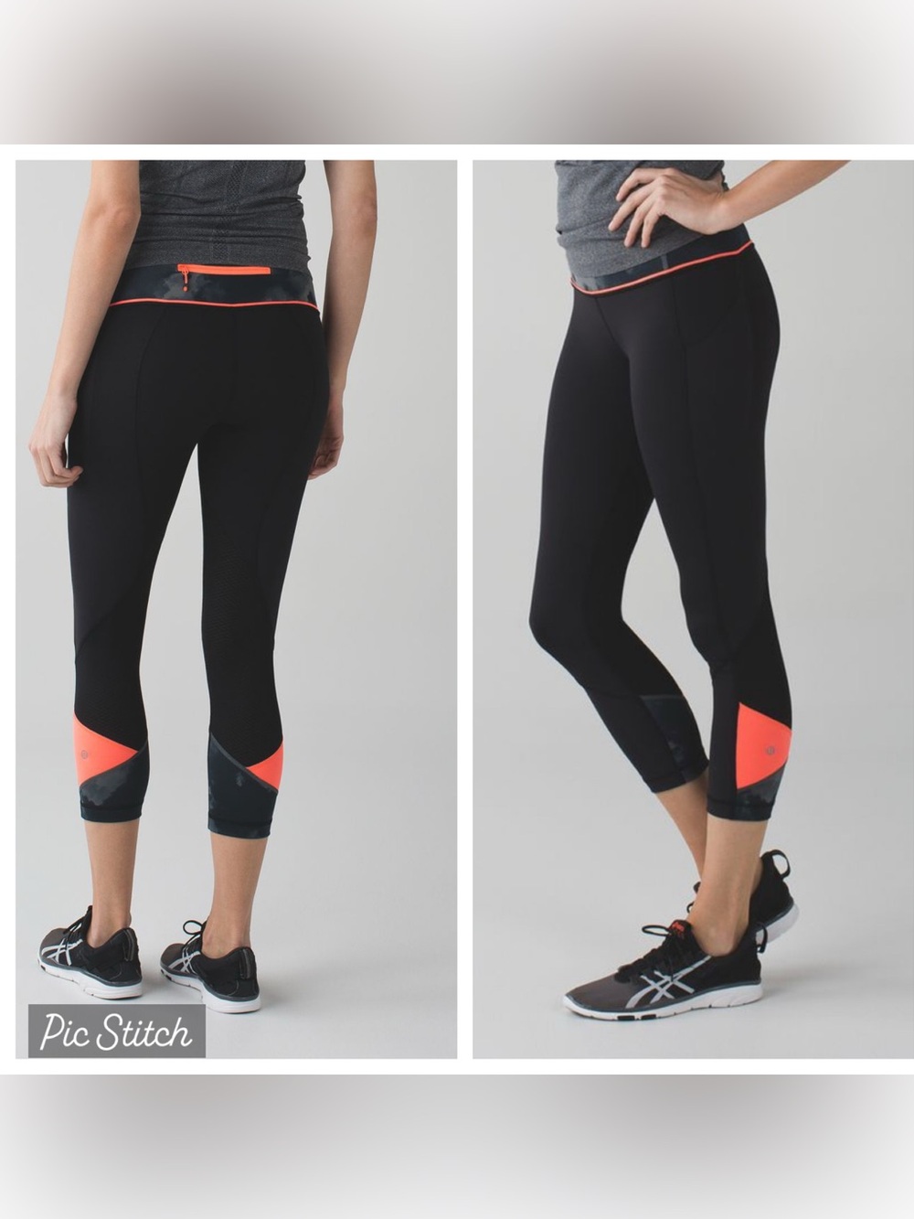 Lululemon Size 6 Pace Rival Crop *22" Black Capri Leggings Coral Accents 072